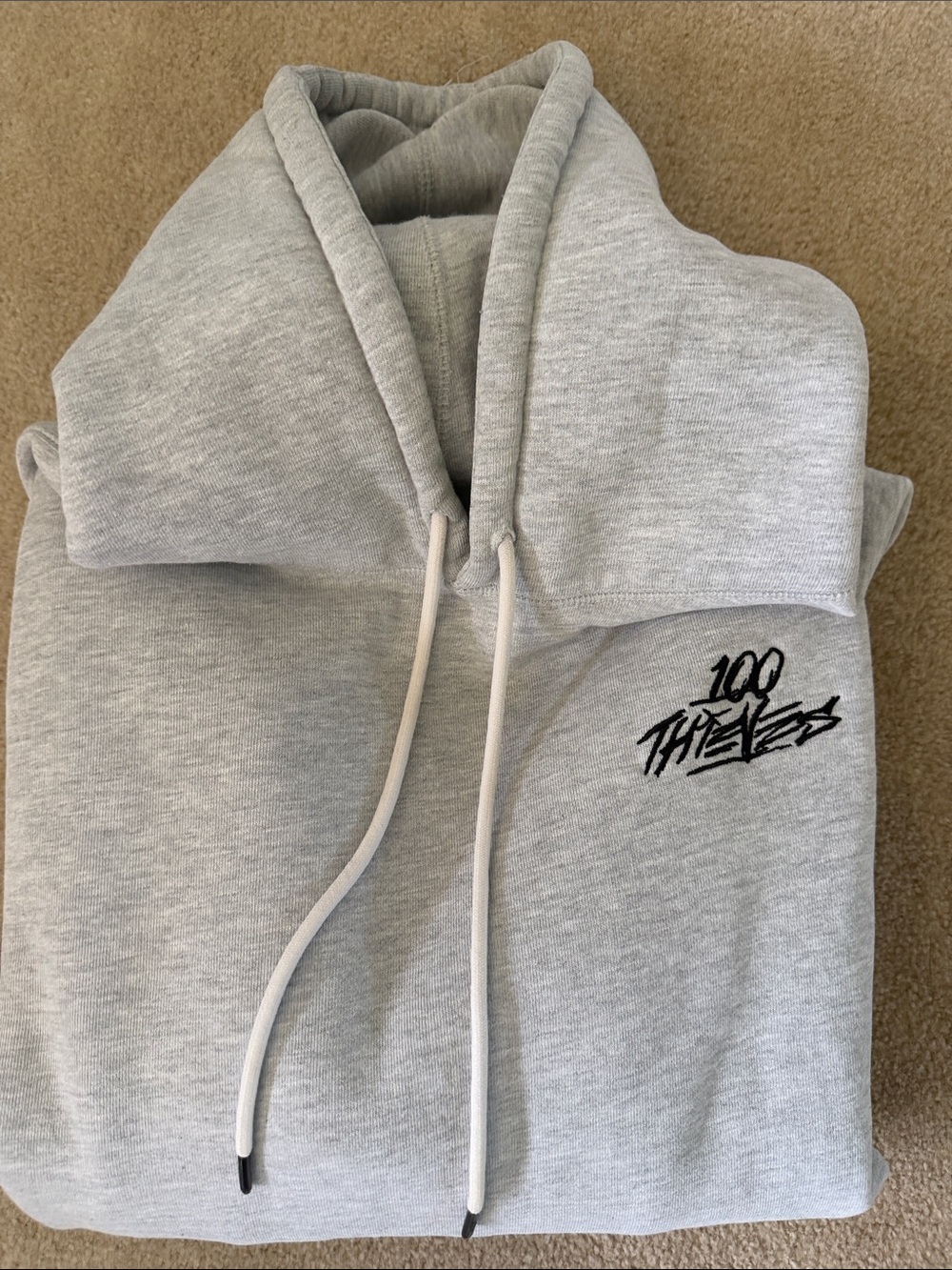 100 Thieves Gray Hoodie - Light Gray Pullover with Logo